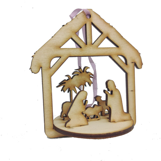 Nativity Scene bauble card made of Wood